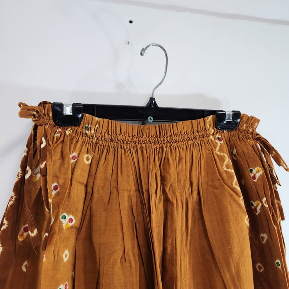 Vintage Hand Dyed Batik Long Skirt Tied Waist Brown Sepia - Picture 3 of 10